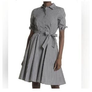 Calvin Klein Button Up Shirt Dress Gingham Print Black White Size 2 NWT